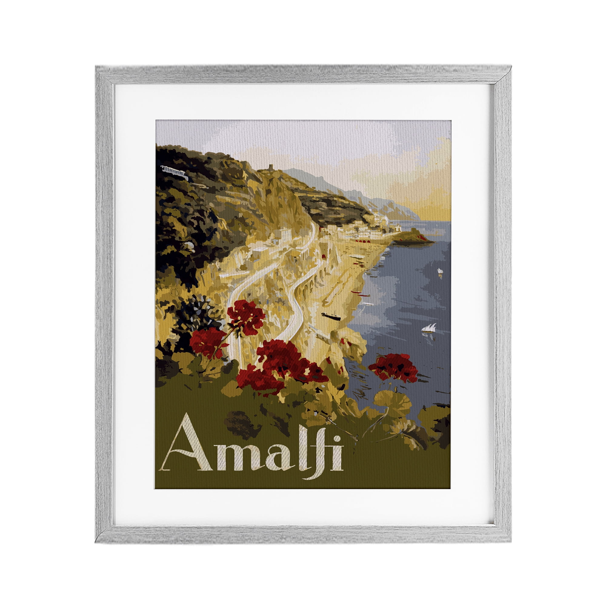 Stupell Industries Picturesque Amalfi Coast Gray Framed Print Under Glass, design by Lil' Rue