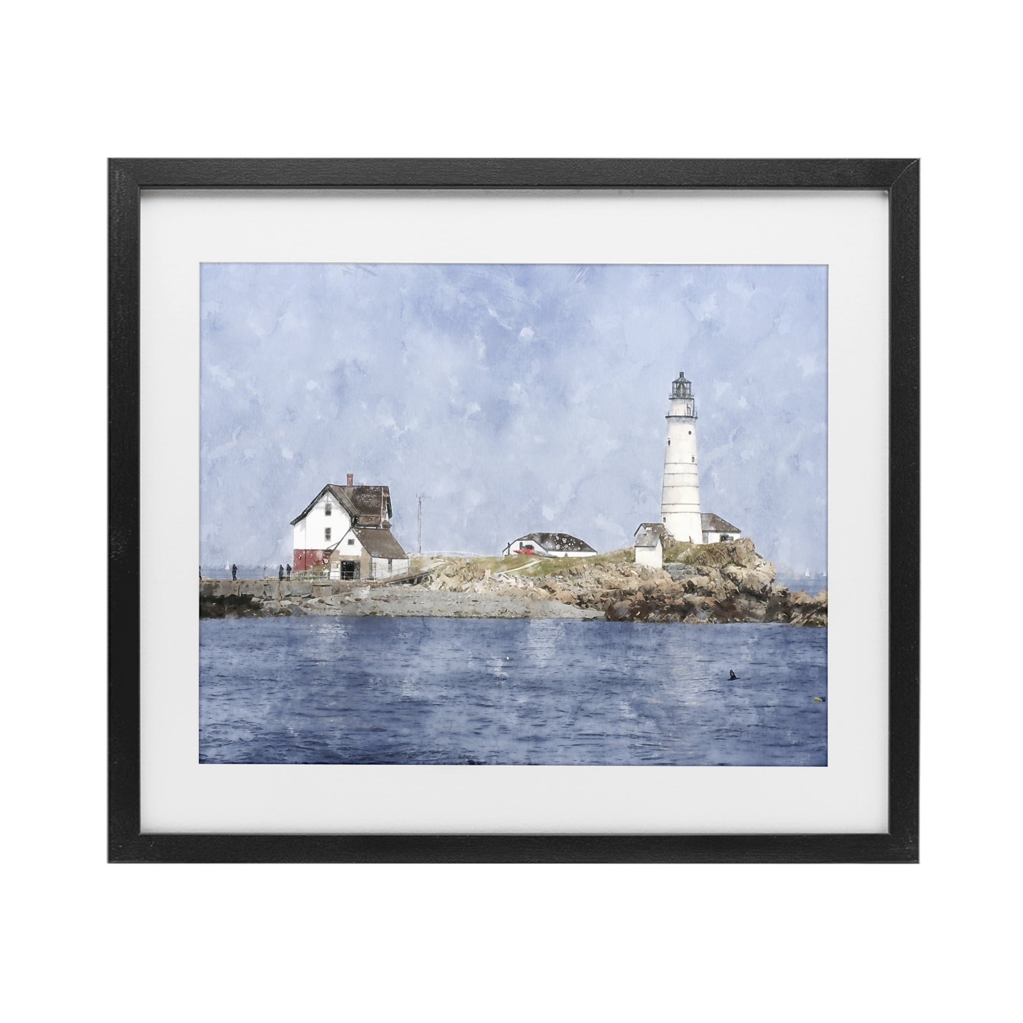 Stupell Industries Picturesque Lighthouse Island Black Framed Print Under Glass, design by Kim Curinga