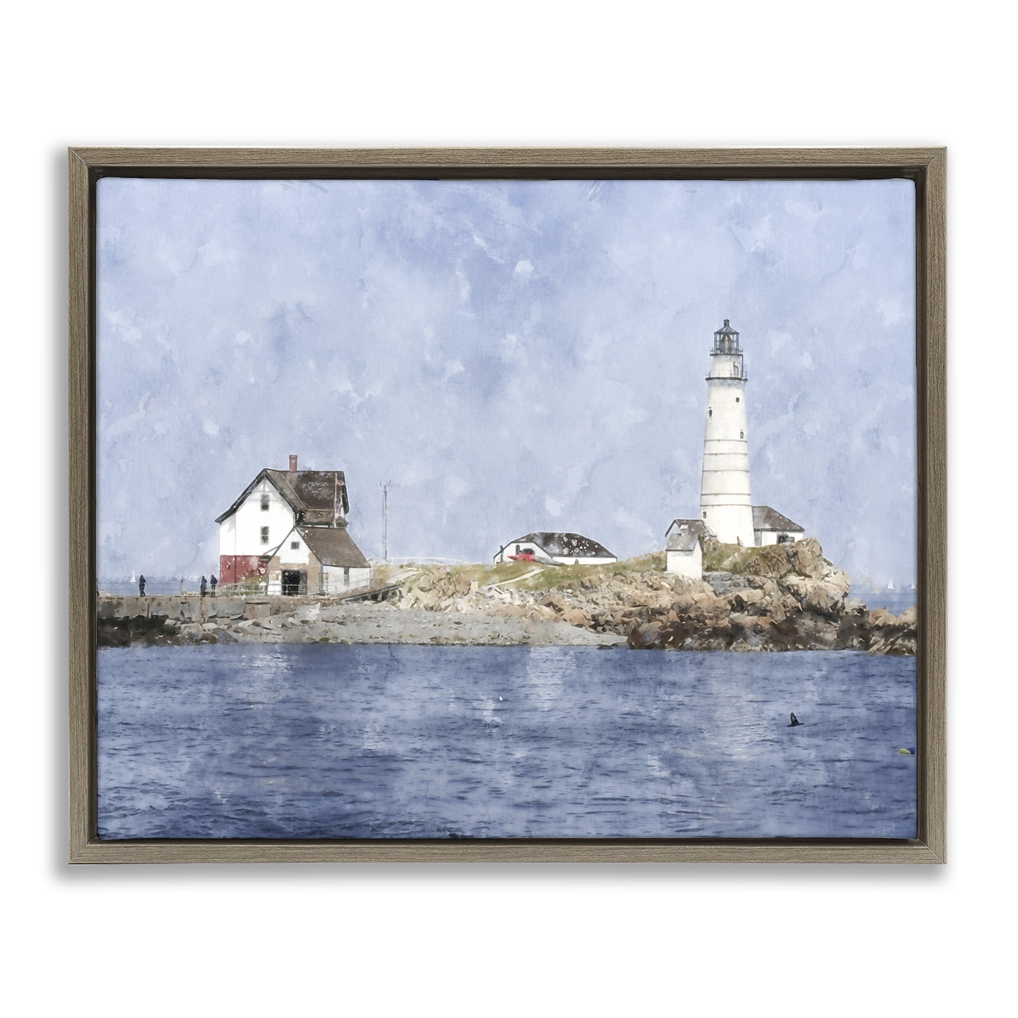 Stupell Industries Picturesque Lighthouse Island Brown Framed Floater Canvas Wall Art, design by Kim Curinga
