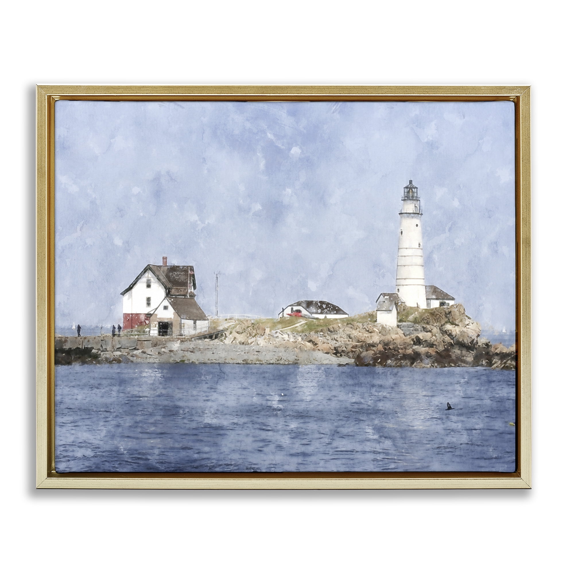 Stupell Industries Picturesque Lighthouse Island Gold Framed Floater Canvas Wall Art, design by Kim Curinga
