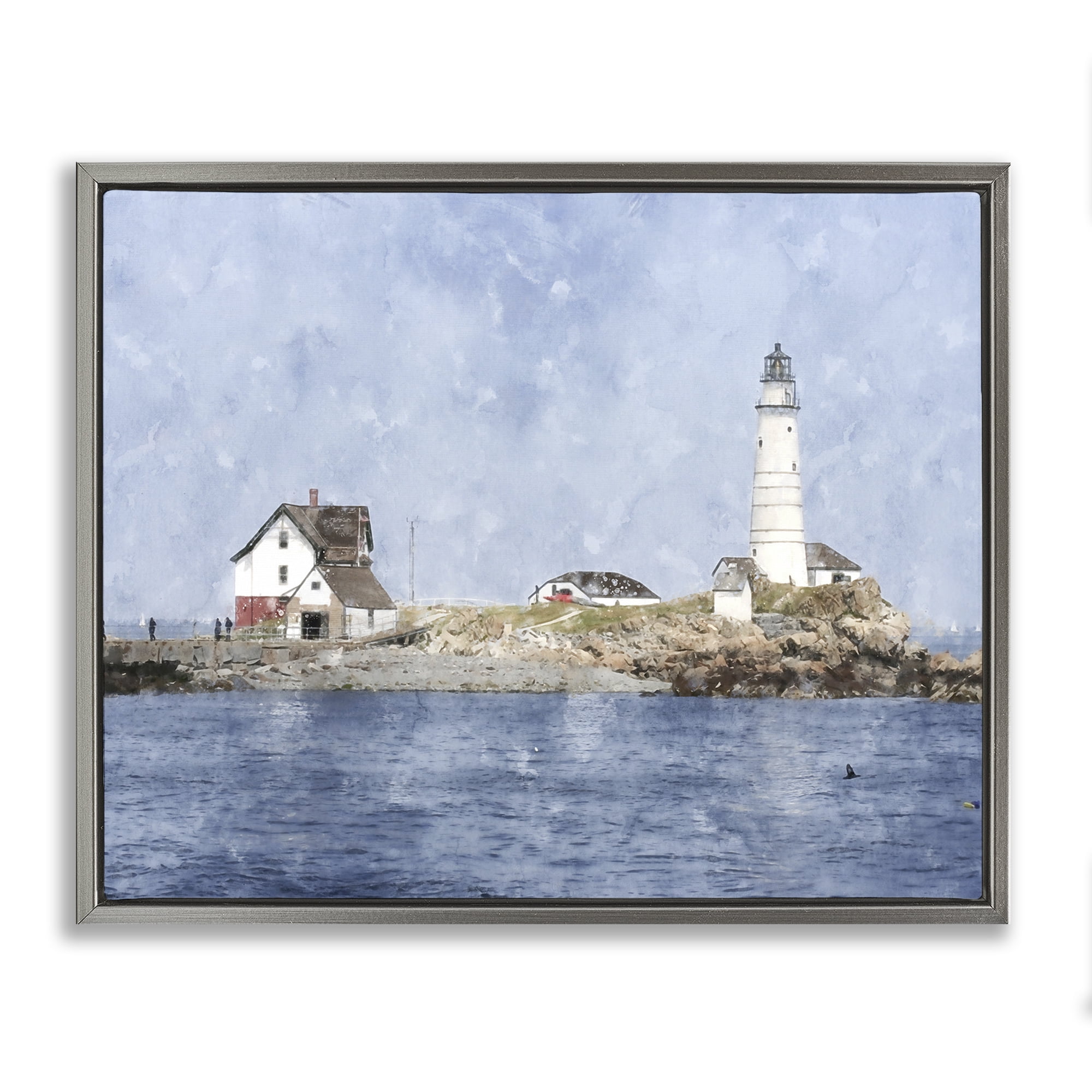 Stupell Industries Picturesque Lighthouse Island Gray Framed Floater Canvas Wall Art, design by Kim Curinga