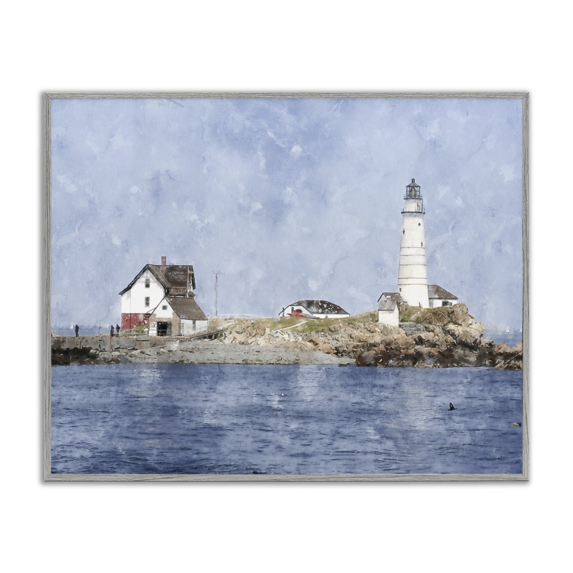 Stupell Industries Picturesque Lighthouse Island Gray Framed Giclee Art, design by Kim Curinga