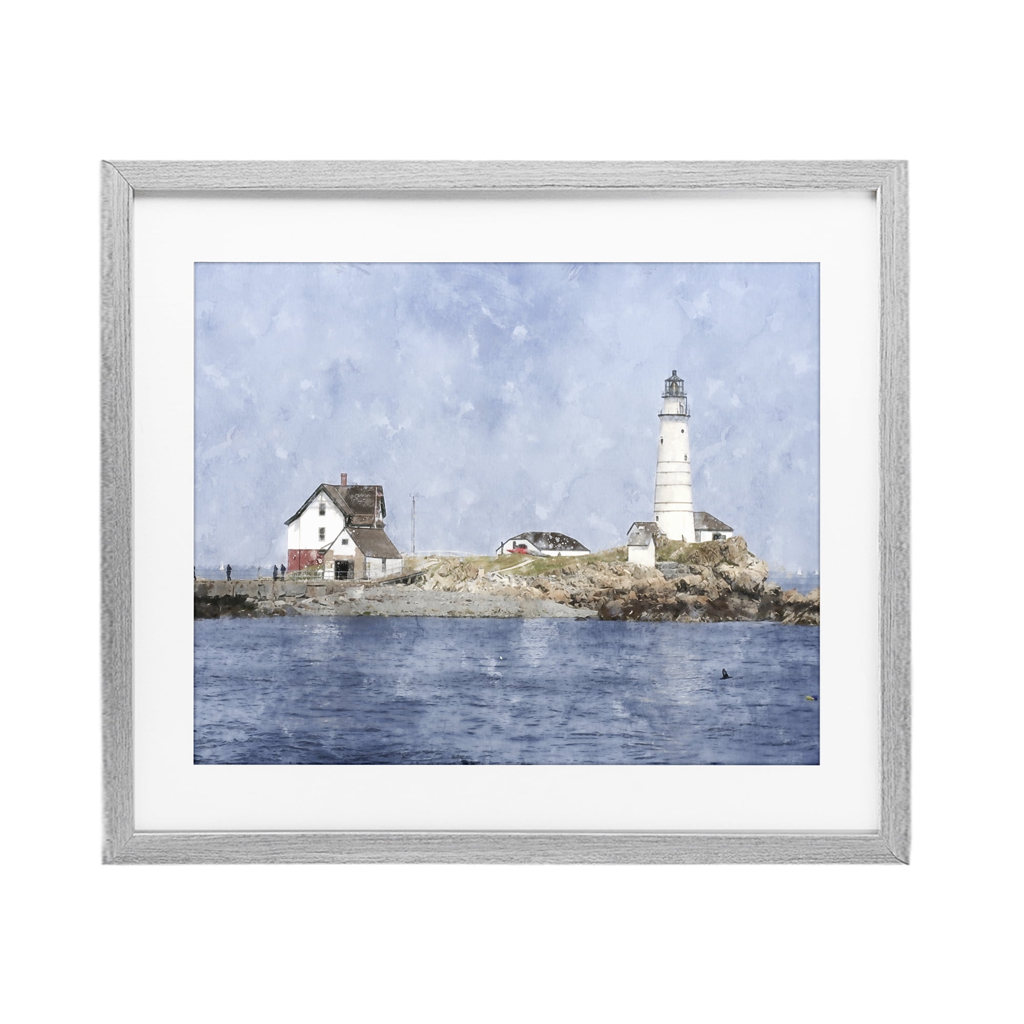 Stupell Industries Picturesque Lighthouse Island Gray Framed Print Under Glass, design by Kim Curinga