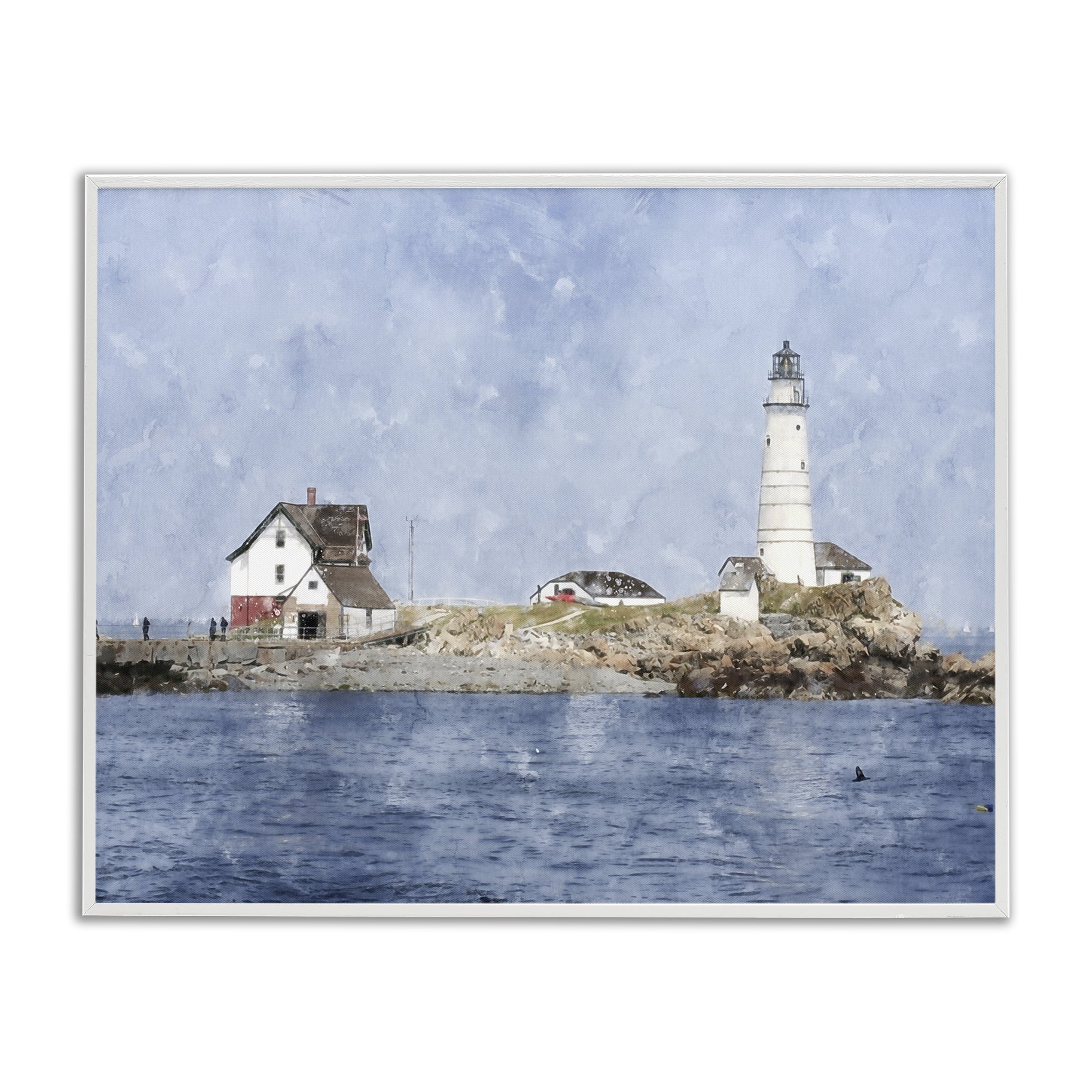 Stupell Industries Picturesque Lighthouse Island White Framed Giclee Art, design by Kim Curinga