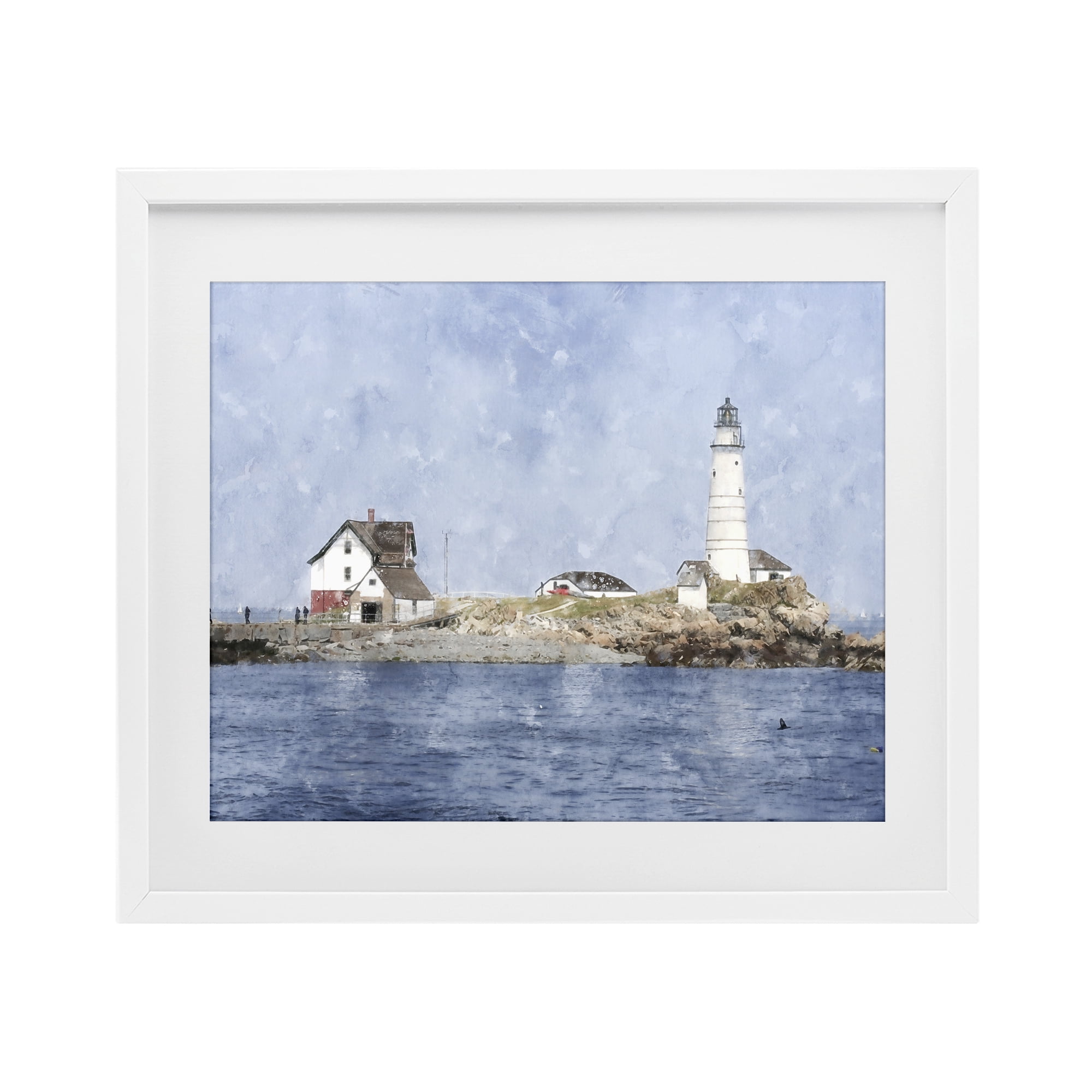 Stupell Industries Picturesque Lighthouse Island White Framed Print Under Glass, design by Kim Curinga
