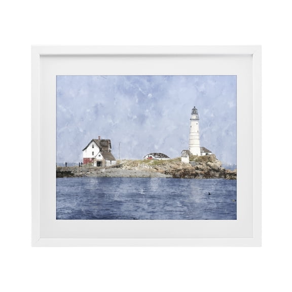 Stupell Industries Picturesque Lighthouse Island White Framed Print Under Glass, design by Kim Curinga