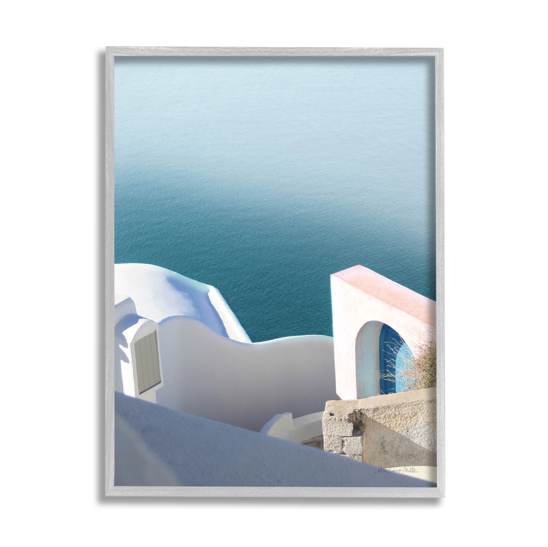 Stupell Industries Picturesque Santorini Coastal Building Photograph Gray Framed Art Print Wall Art, Design by Sara Zieve Miller