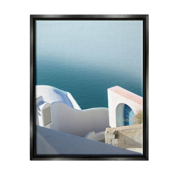 Stupell Industries Picturesque Santorini Coastal Building Photograph Jet Black Floating Framed Canvas Print Wall Art, Design by Sara Zieve Miller