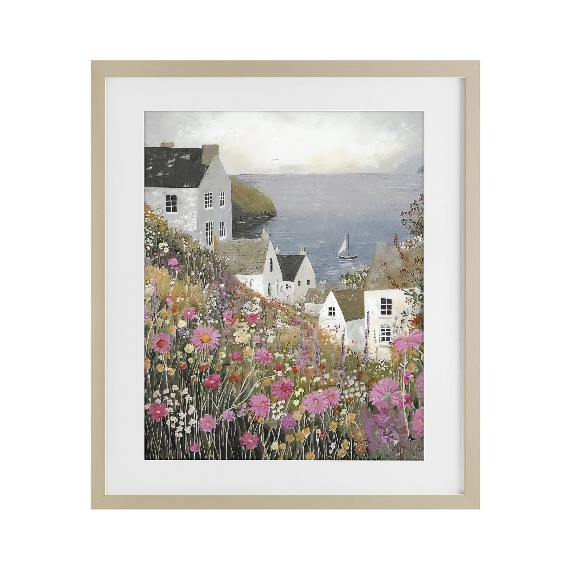 Stupell Industries Picturesque Village over Sea Birch Framed Print Under Glass, design by Riley B