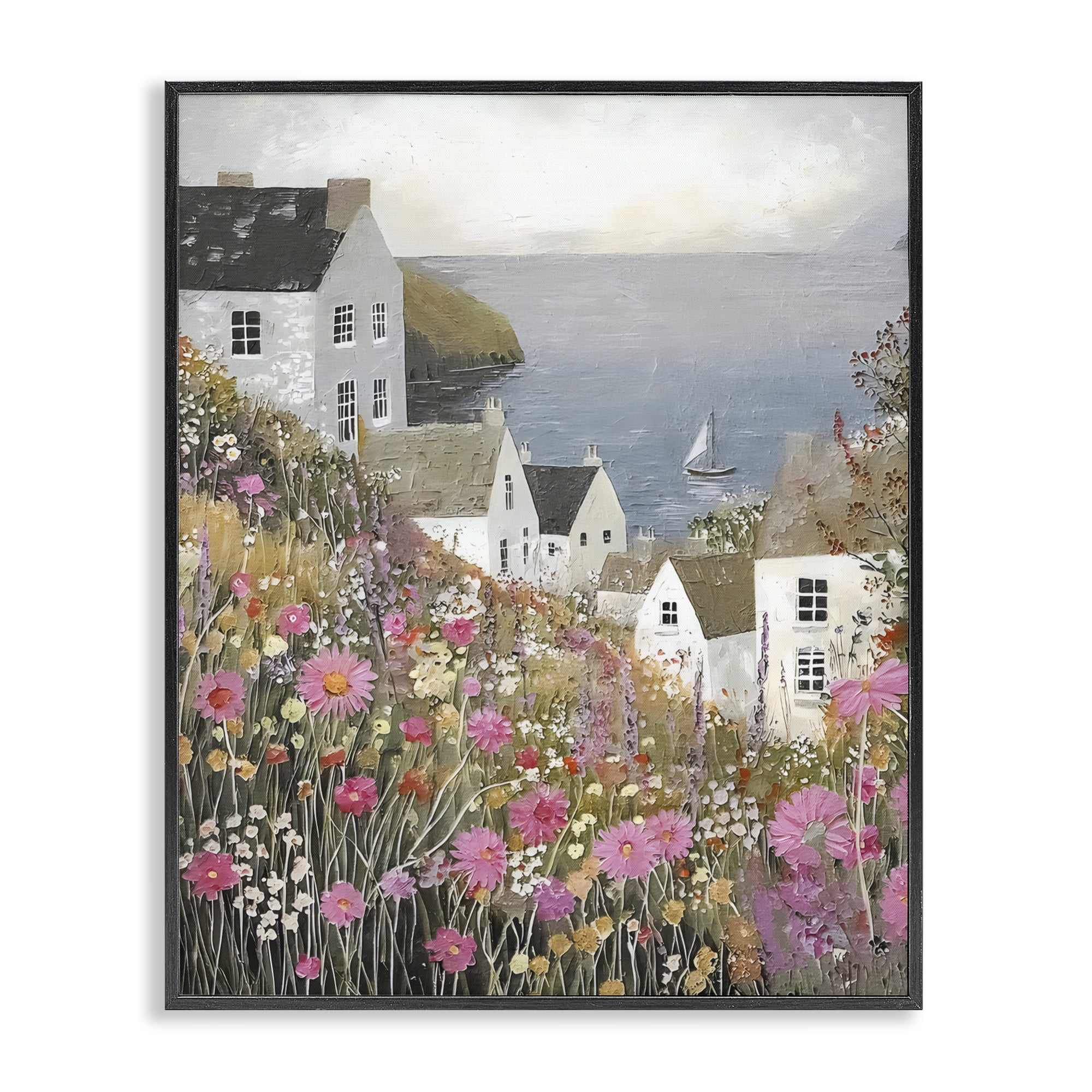 Stupell Industries Picturesque Village over Sea Black Framed Giclee Art, design by Riley B