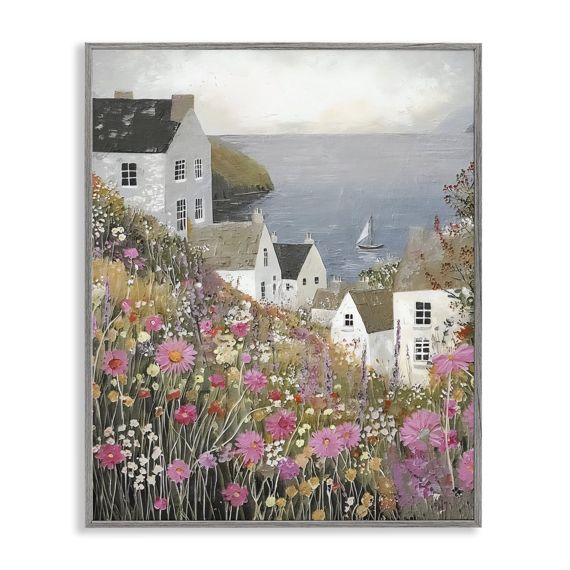 Stupell Industries Picturesque Village over Sea Gray Framed Giclee Art, design by Riley B