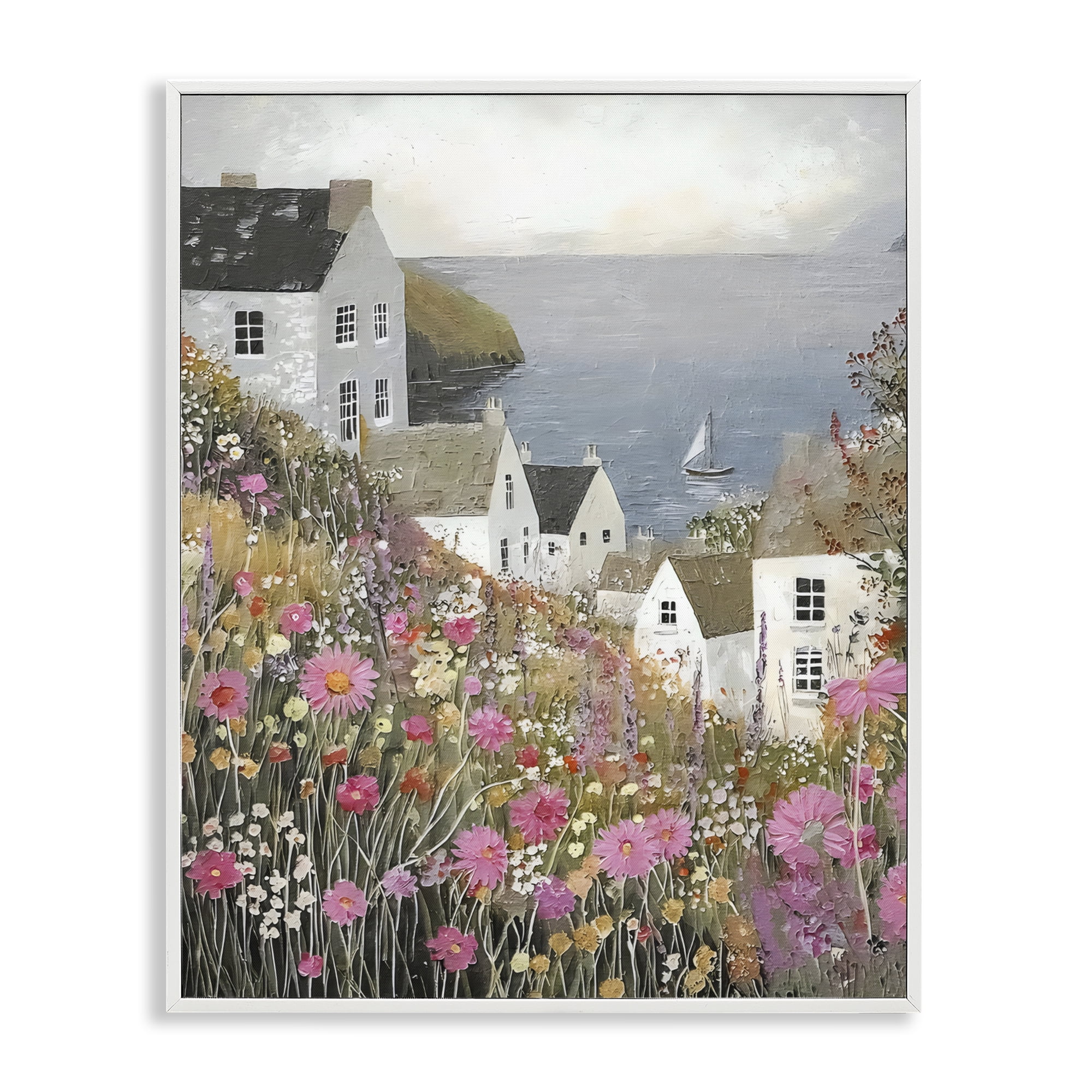Stupell Industries Picturesque Village over Sea White Framed Giclee Art, design by Riley B