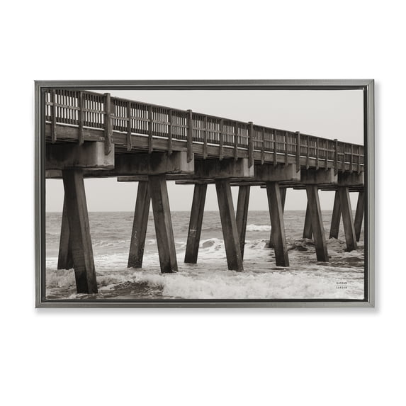 Stupell Industries Coastal Pier Angles Structure Gray Floating Frame Canvas Art, 31 x 21, by Nathan Larson
