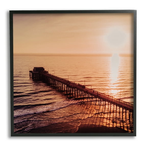 Stupell Industries Pier Bridge at Sunset Landscape Photography Black Framed Art Print Wall Art, 12 x 12