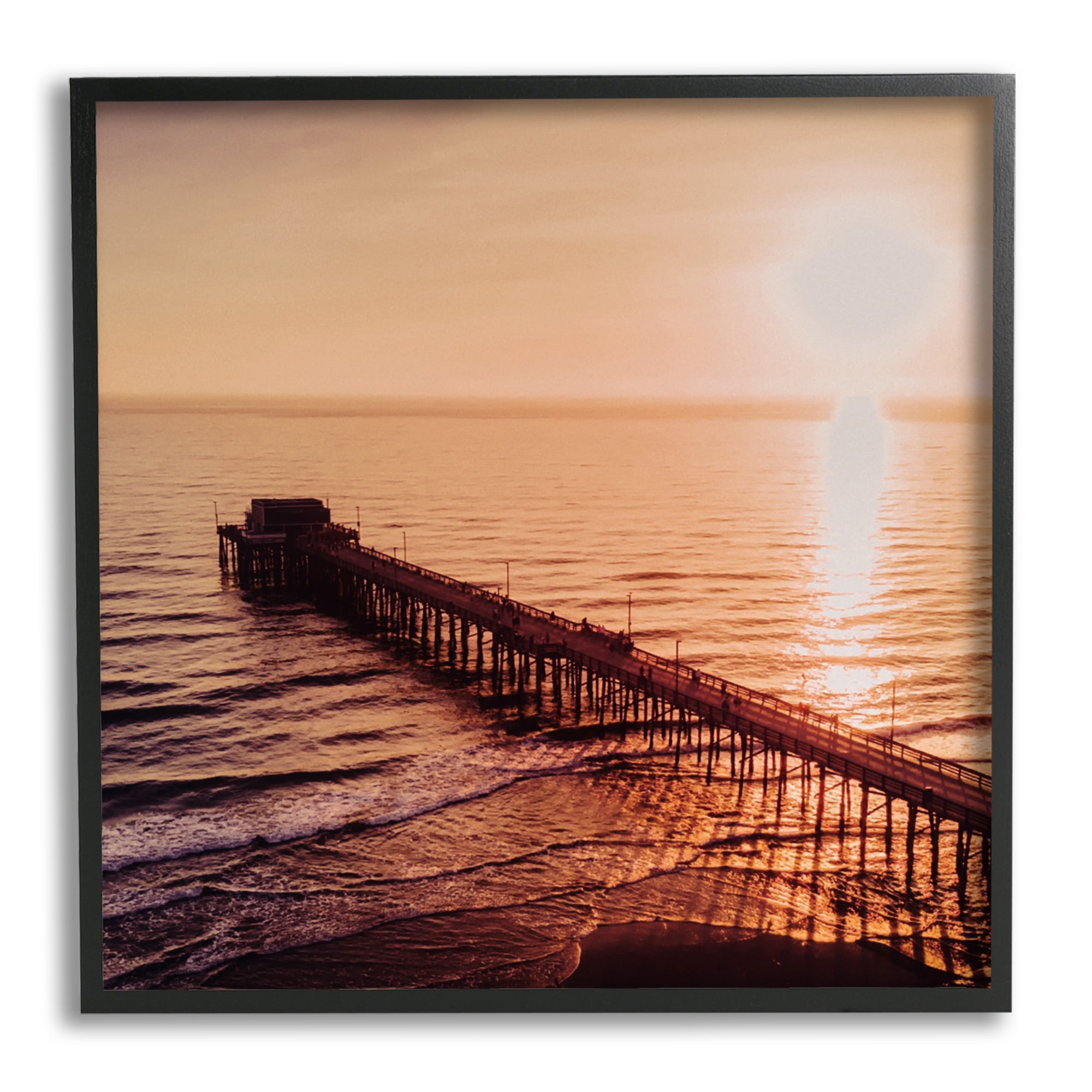 Stupell Industries Pier Bridge at Sunset Landscape Photography Black Framed Art Print Wall Art, 17 x 17