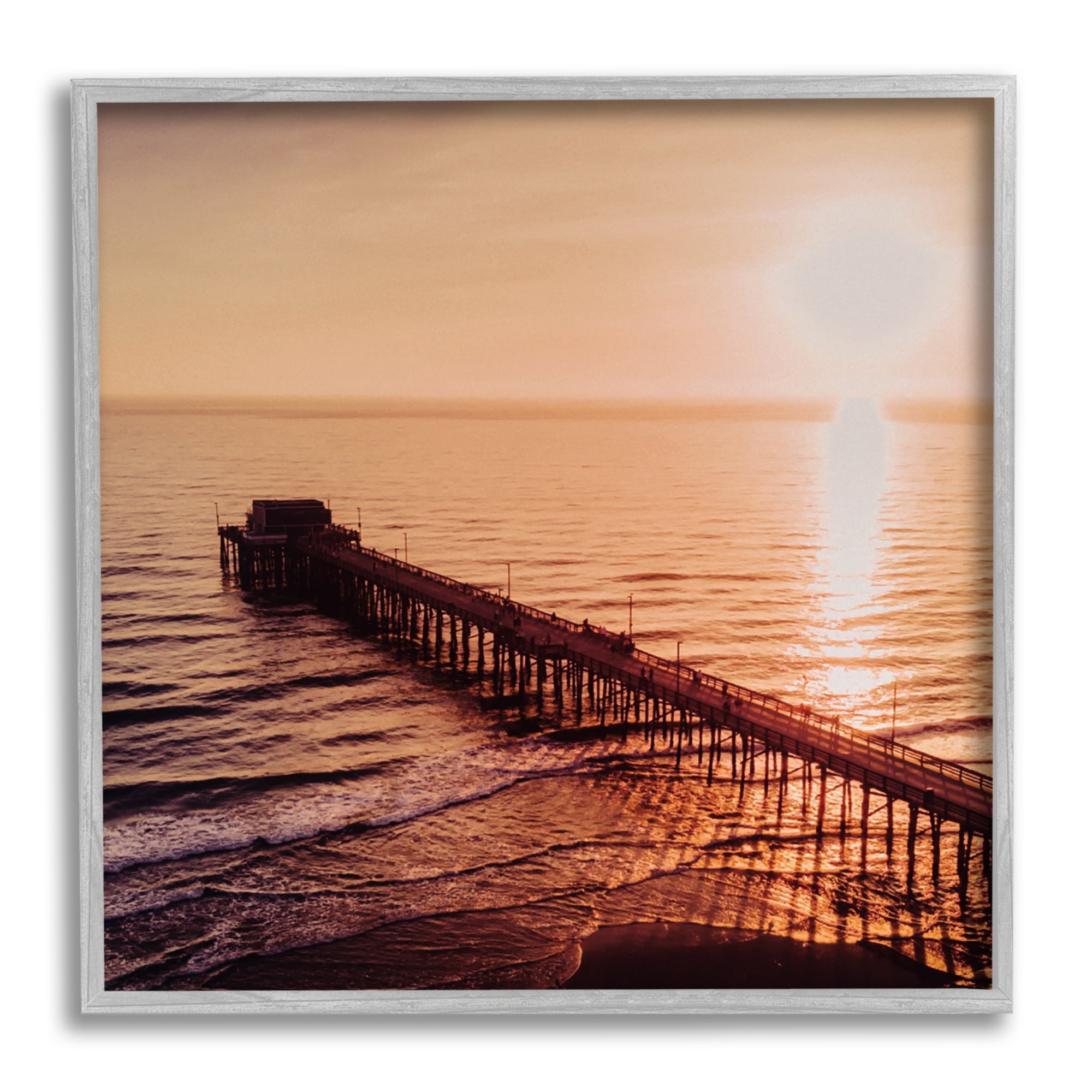 Stupell Industries Pier Bridge at Sunset Landscape Photography Gray Framed Art Print Wall Art, 12 x 12