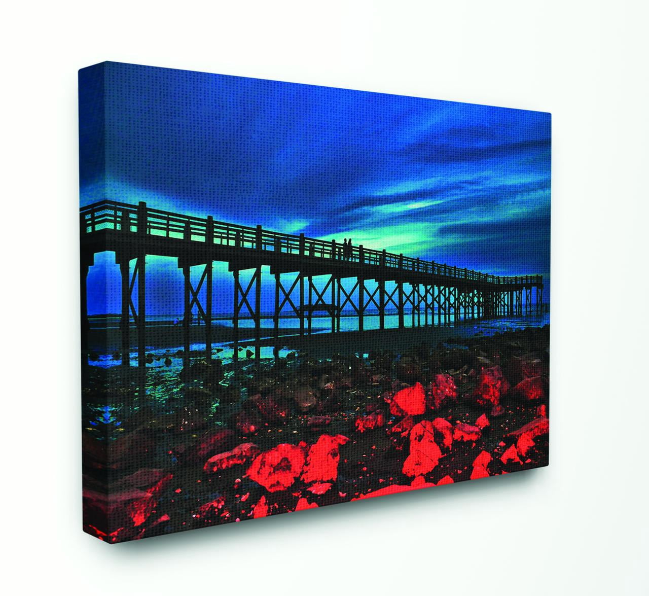 Stupell Industries Pier Red Rocks Beach Ocean Landscape Painting Canvas Wall Art by Joseph Elliott, 16" x 20", Canvas