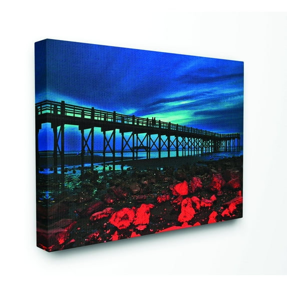 Stupell Industries Pier Red Rocks Beach Ocean Landscape Painting Canvas Wall Art by Joseph Elliott