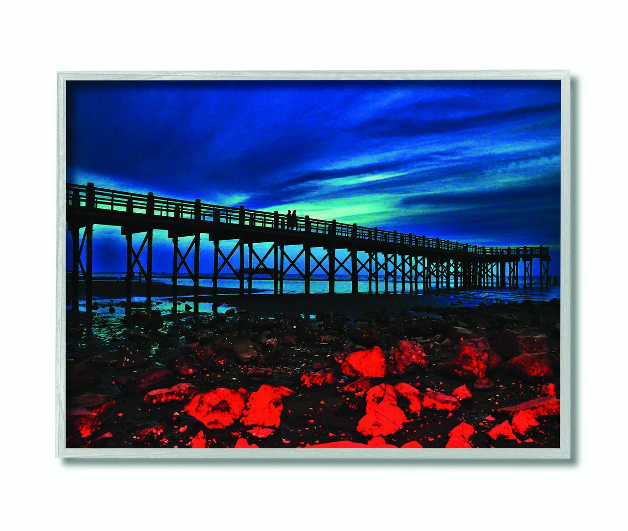 Stupell Industries Pier Red Rocks Beach Ocean Landscape Painting Framed Wall Art by Joseph Elliott