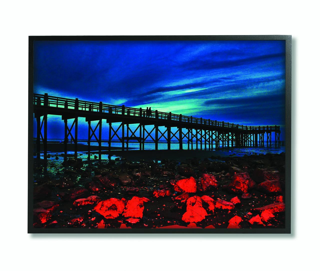 Stupell Industries Pier Red Rocks Beach Ocean Landscape Painting Framed Wall Art by Joseph Elliott