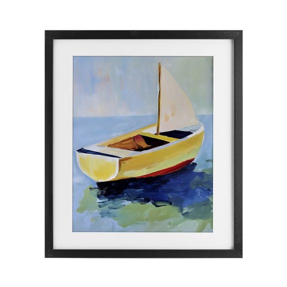 Stupell Industries Pier Sail Boat View Black Framed Print Under Glass design by Walker Noble, 16 x 13
