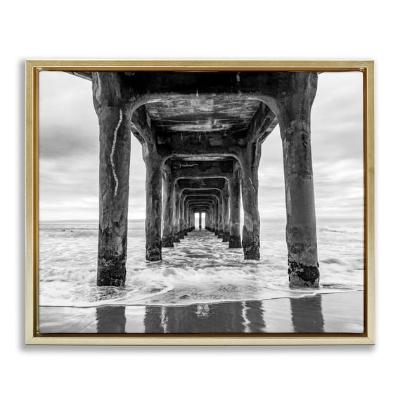 Stupell Industries Pier Structure in Perspective Gold Framed Floater Canvas Wall Art, design by Jeff Poe Photography