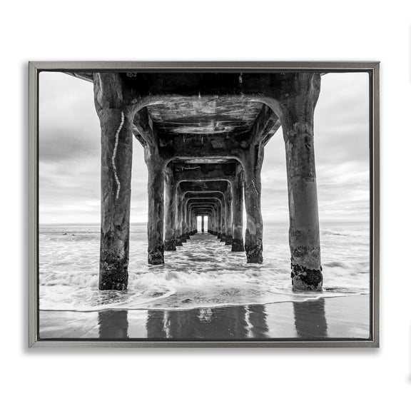 Stupell Industries Pier Structure in Perspective Gray Framed Floater Canvas Wall Art, design by Jeff Poe Photography