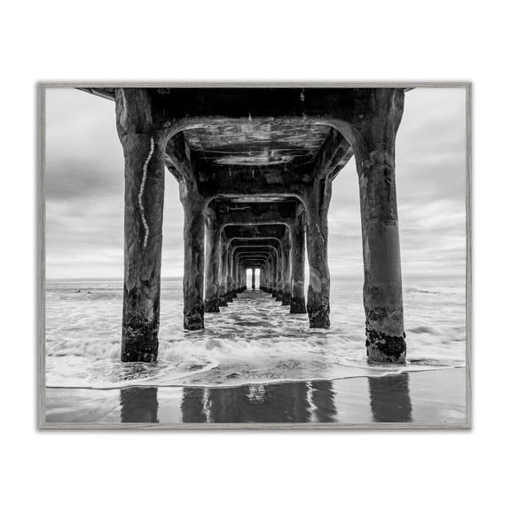 Stupell Industries - Pier Structure in Perspective Gray Framed Giclee Art, 14 x 11, Made In USA
