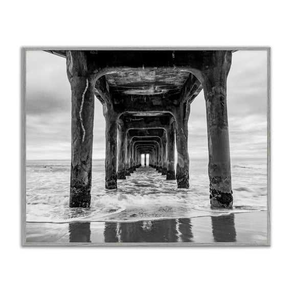 Stupell Industries Pier Structure in Perspective Gray Framed Giclee Art, design by Jeff Poe Photography