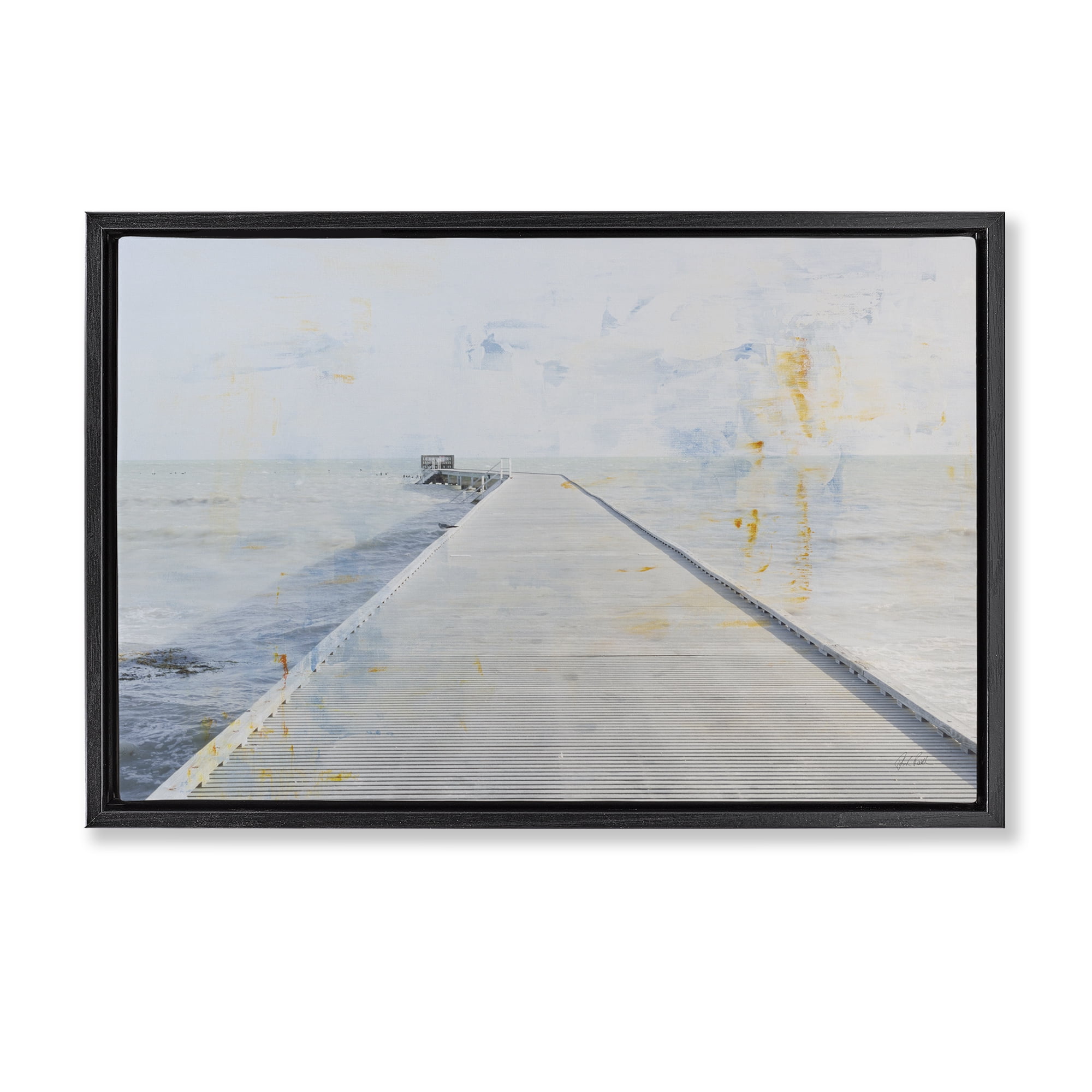Stupell Industries Pier View Distressed Accents Landscape & Nature Painting Black Floater Framed Canvas Art Print Wall Art, 31 x 21