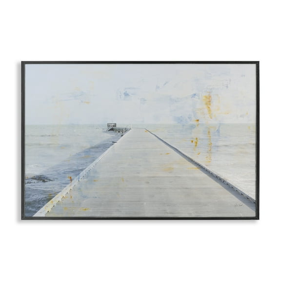 Stupell Industries Pier View Distressed Accents Landscape & Nature Painting Black Framed Art Print Wall Art, 18 x 12