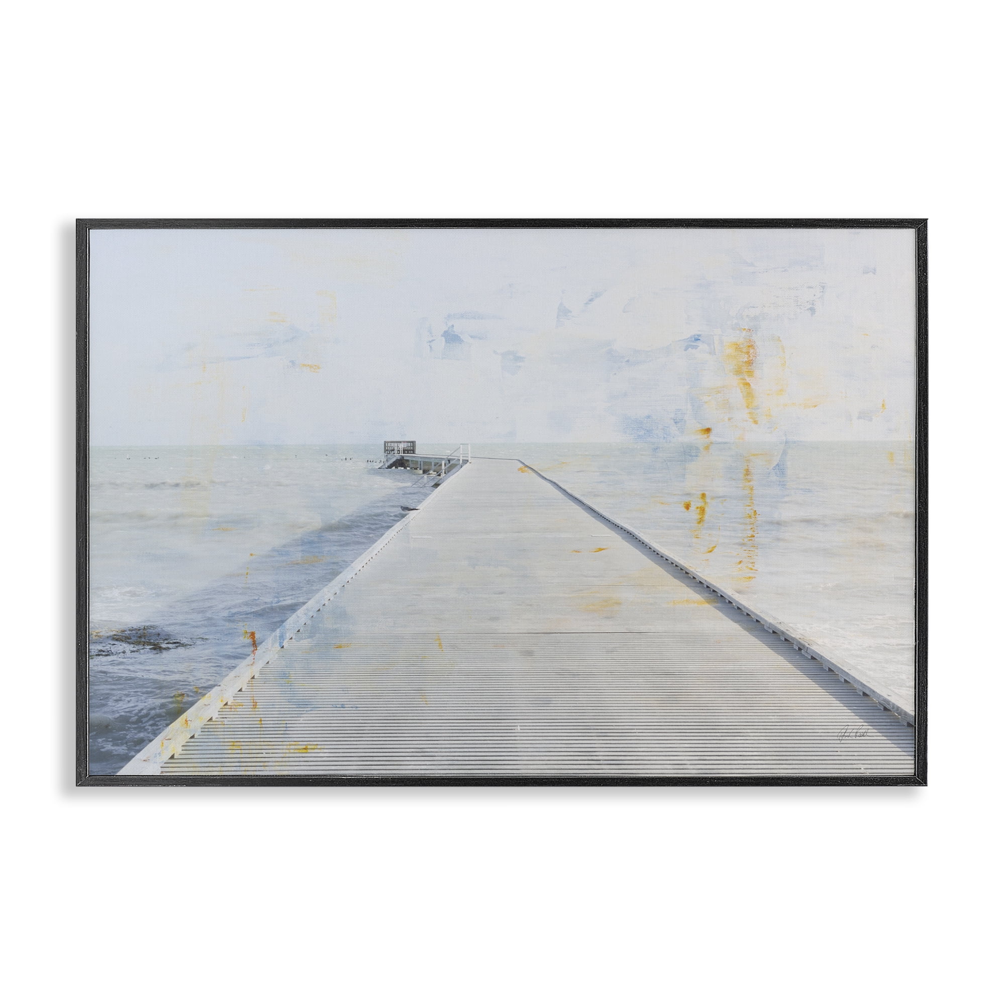 Stupell Industries Pier View Distressed Accents Landscape & Nature Painting Black Framed Art Print Wall Art, 30 x 20