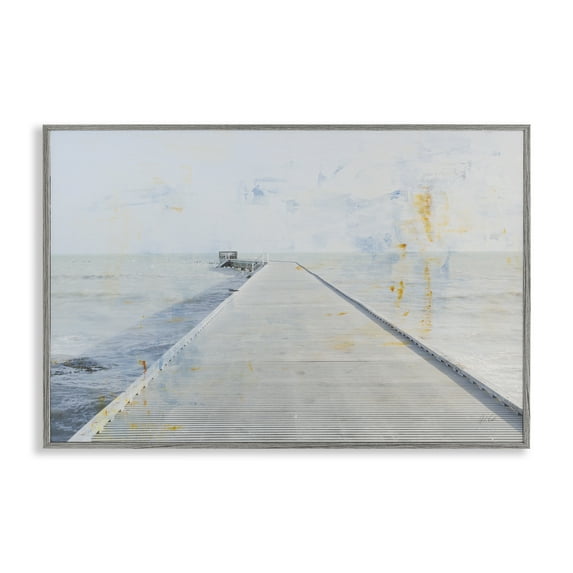 Stupell Industries Pier View Distressed Accents Landscape & Nature Painting Gray Framed Art Print Wall Art, 24 x 16