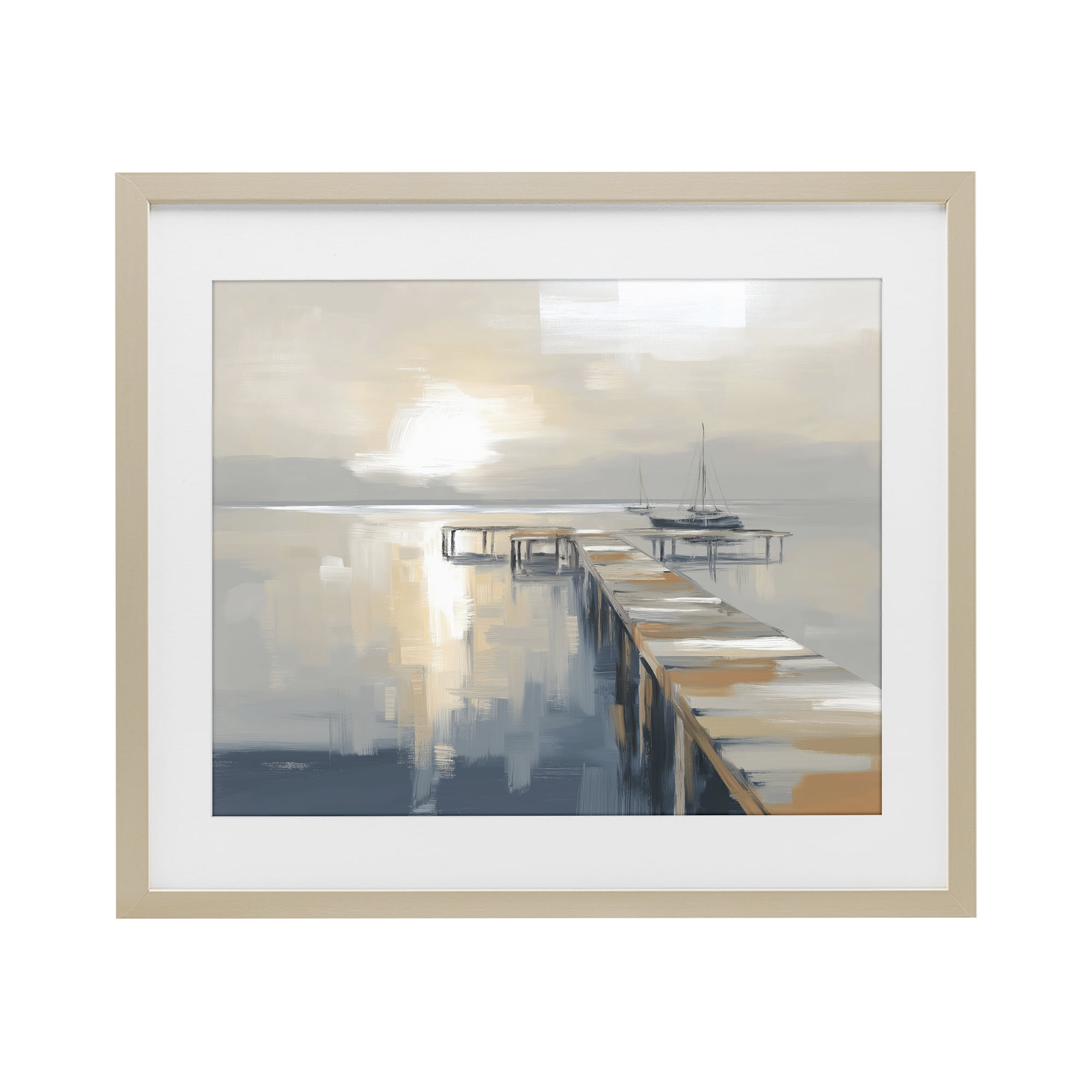 Stupell Industries Pier with Sailboat Seascape Birch Framed Print Under Glass, design by Kim Curinga