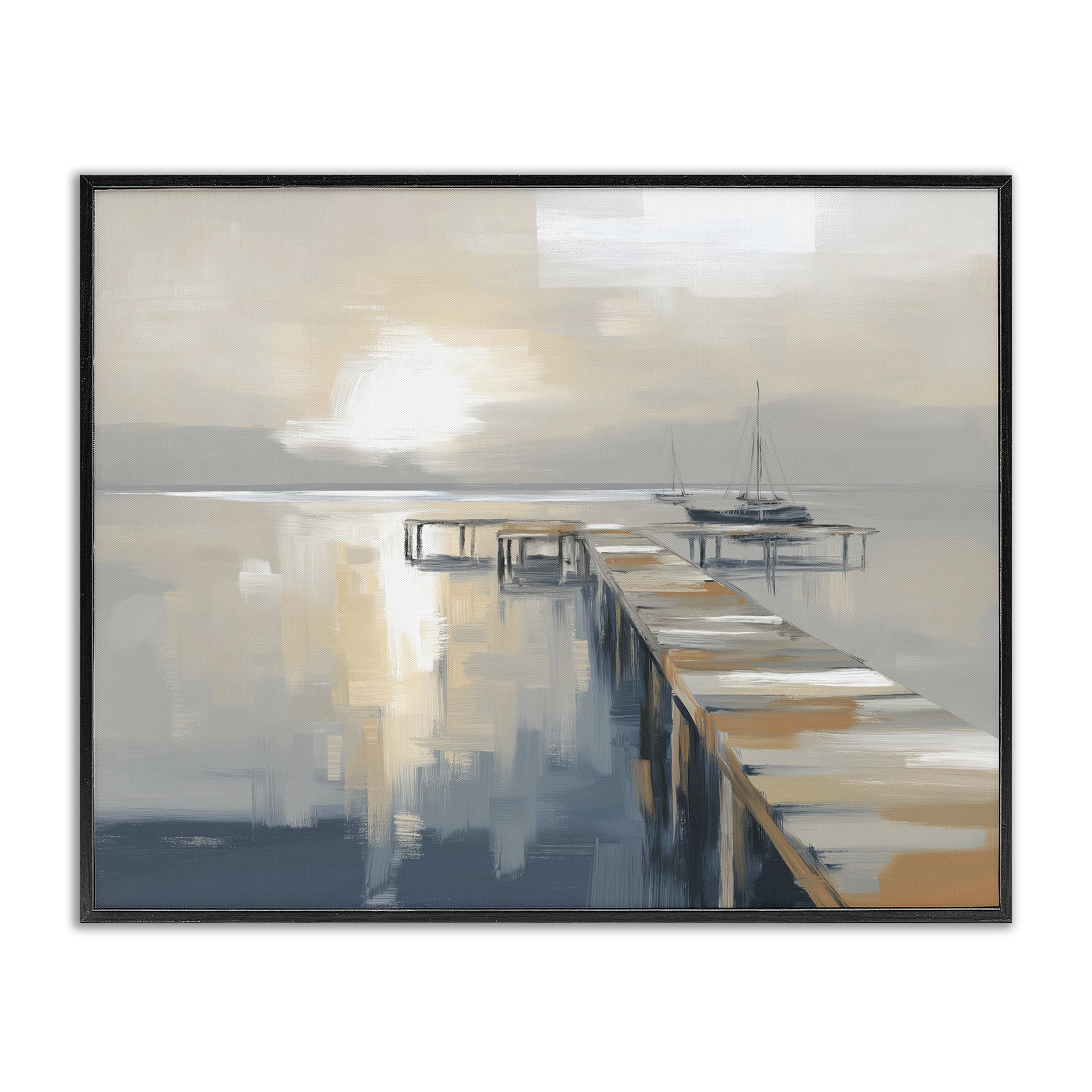 Stupell Industries Pier with Sailboat Seascape Black Framed Giclee Art, design by Kim Curinga