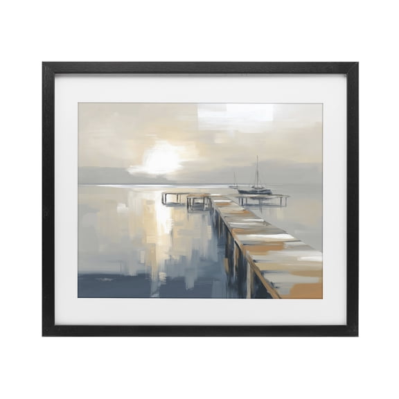 Stupell Industries Pier with Sailboat Seascape Black Framed Print Under Glass, design by Kim Curinga