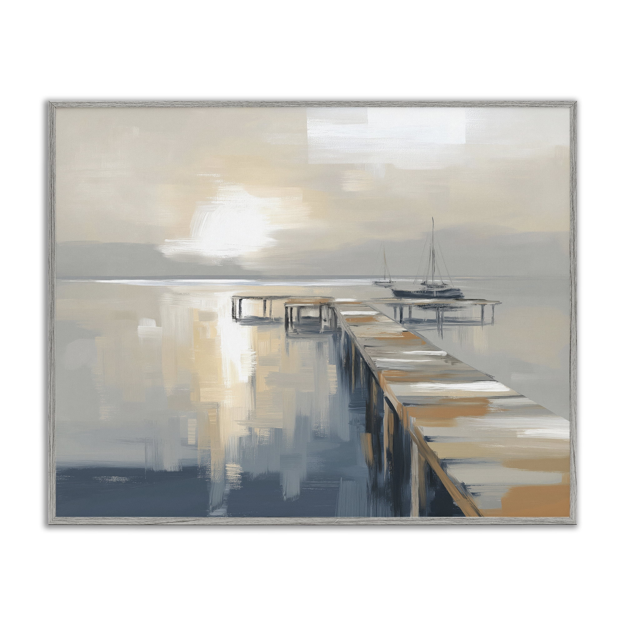 Stupell Industries Pier with Sailboat Seascape Gray Framed Giclee Art, design by Kim Curinga