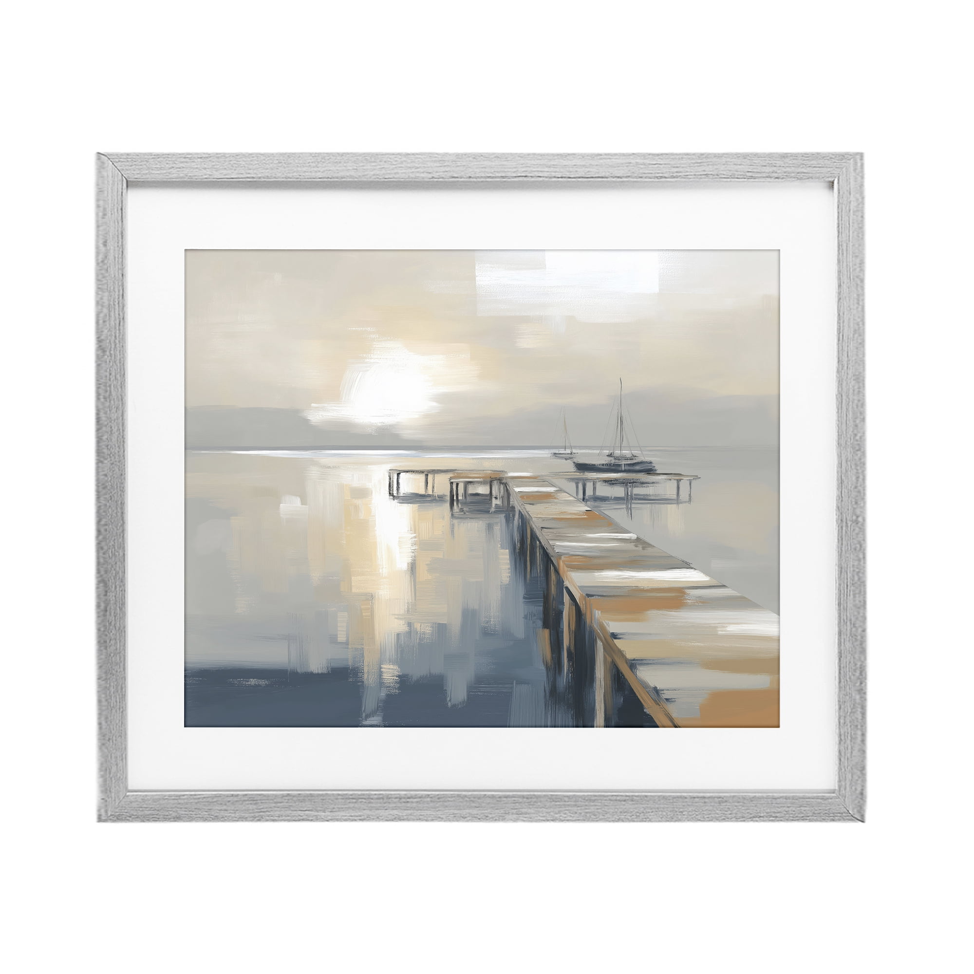 Stupell Industries Pier with Sailboat Seascape Gray Framed Print Under Glass, design by Kim Curinga