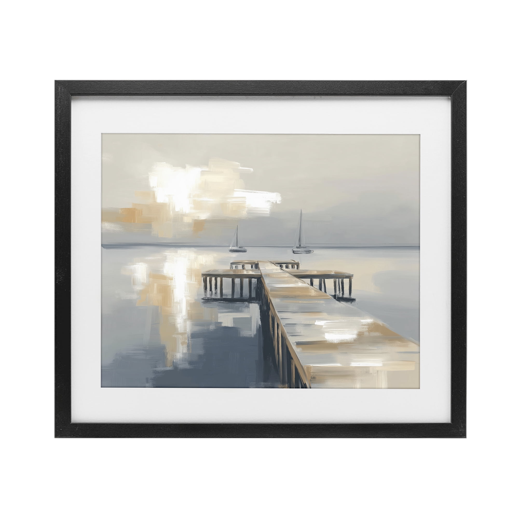 Stupell Industries Pier with Two Boats Seascape Black Framed Print Under Glass, design by Kim Curinga
