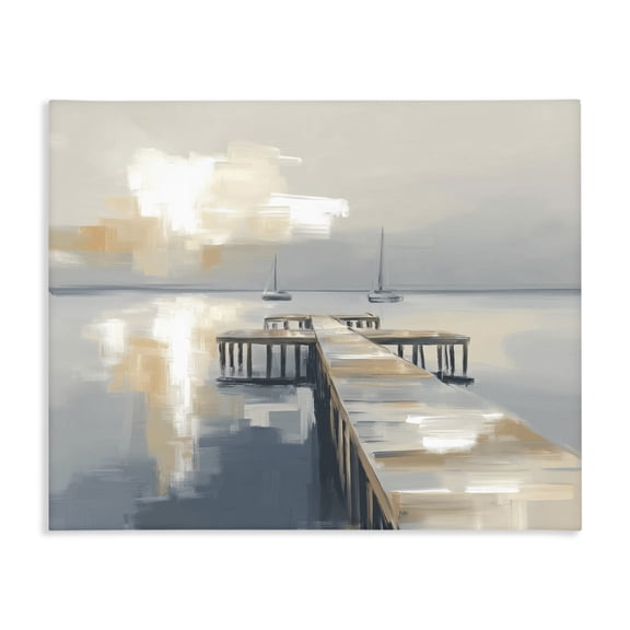 Stupell Industries Pier with Two Boats Seascape Canvas Wall Art, design by Kim Curinga