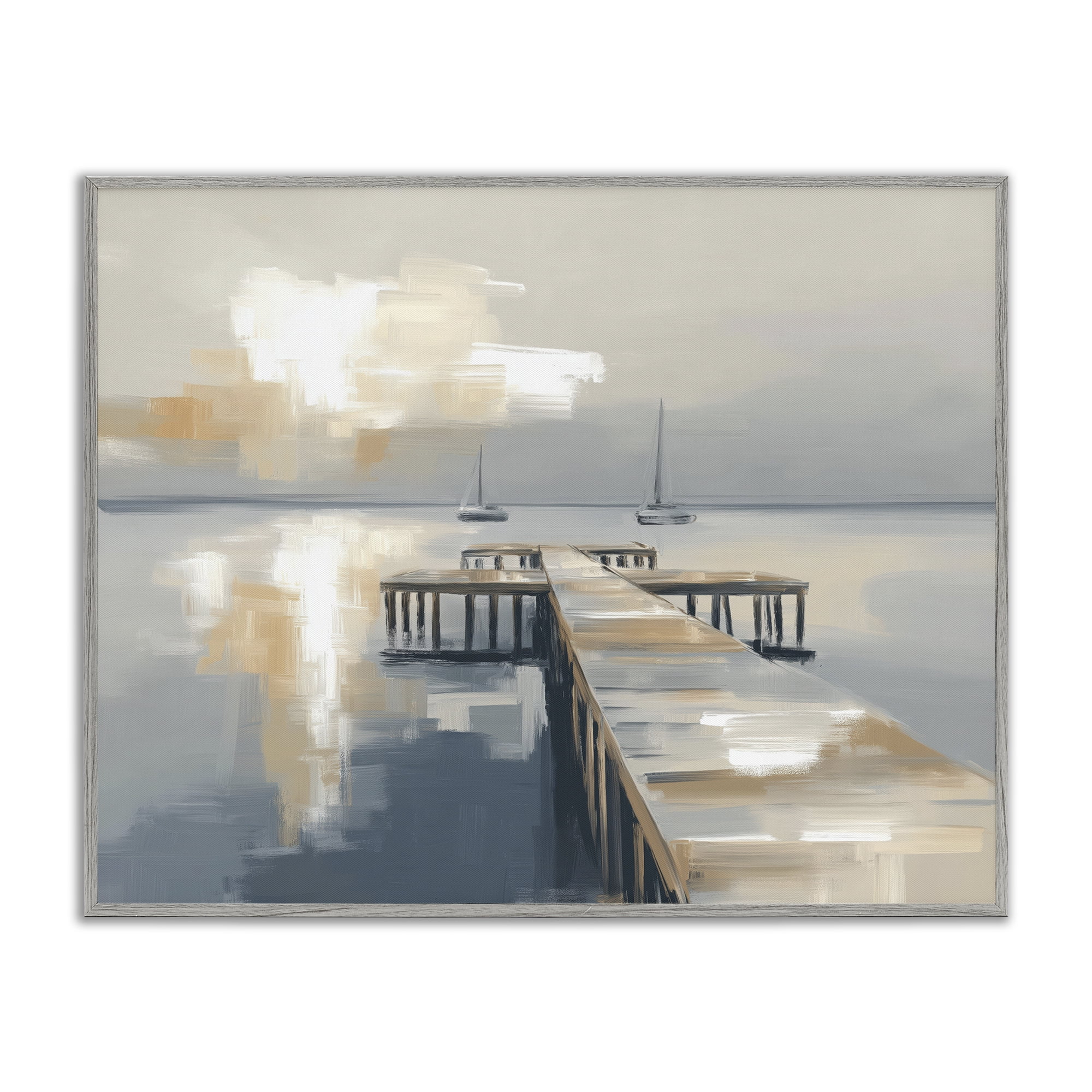 Stupell Industries Pier with Two Boats Seascape Gray Framed Giclee Art, design by Kim Curinga