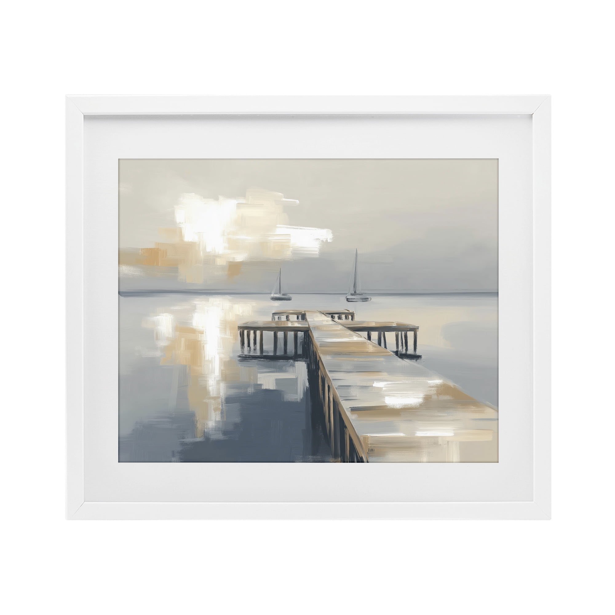 Stupell Industries Pier with Two Boats Seascape White Framed Print Under Glass, design by Kim Curinga