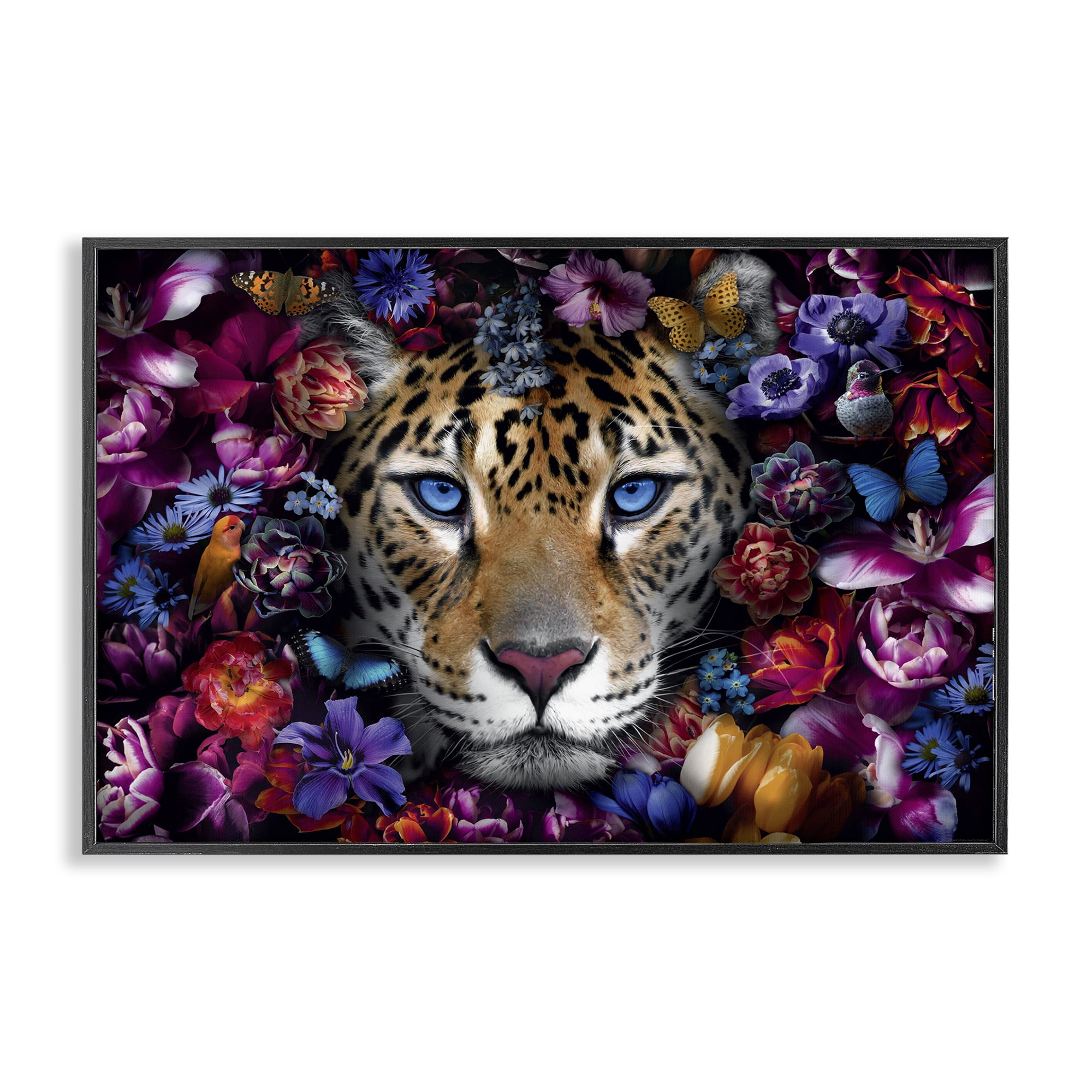 Stupell Industries Piercing Leopard Gaze Plants & Flowers Painting Black Framed Art Print Wall Art, 30 x 20