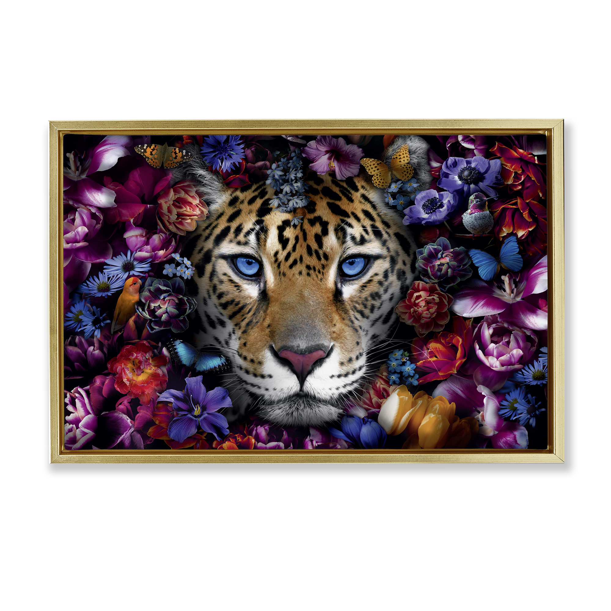 Stupell Industries Piercing Leopard Gaze Plants & Flowers Painting Gold Floater Framed Canvas Art Print Wall Art, 25 x 17