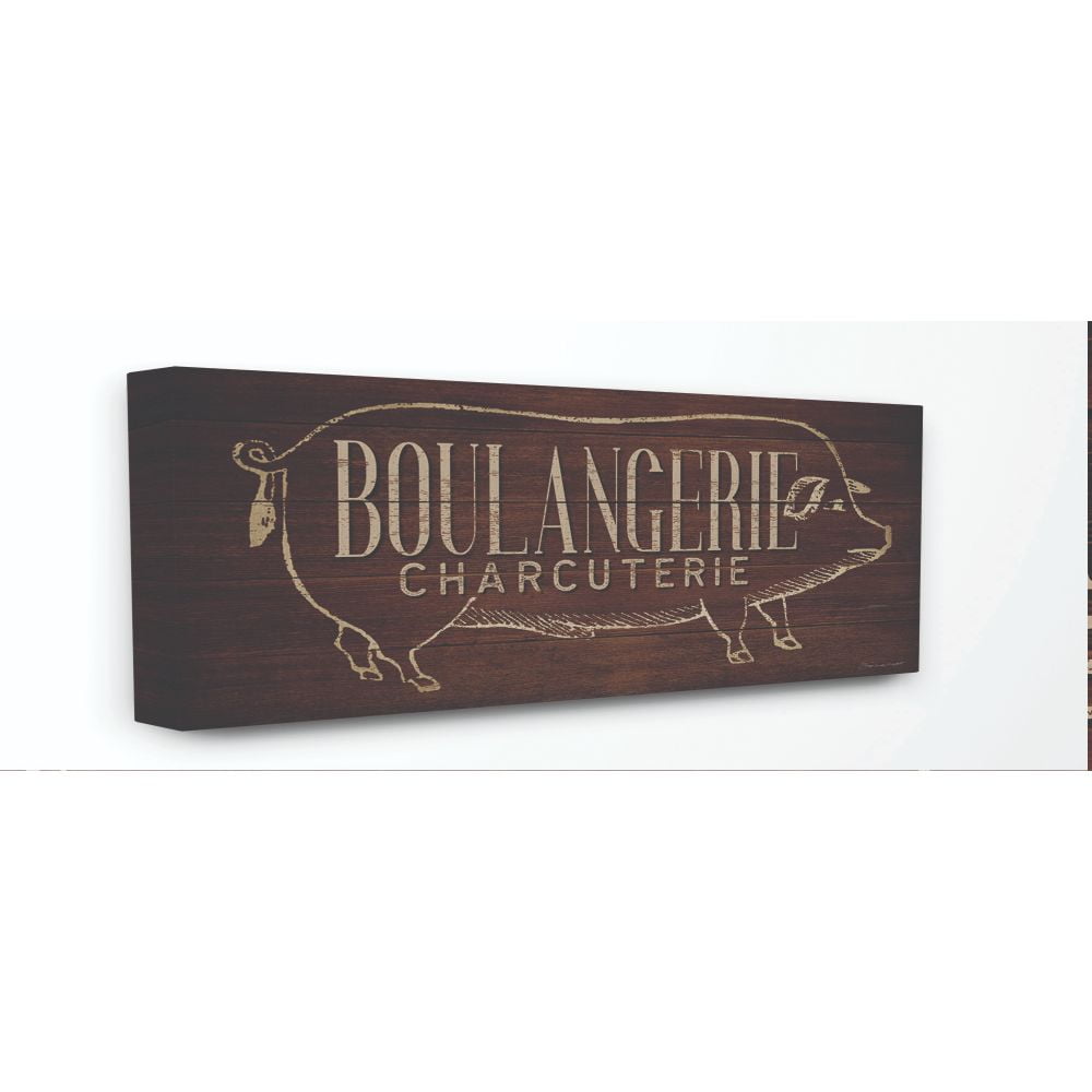 Stupell Industries Pig Animal Kitchen Dining Room Wood Textured Word Design Canvas Wall Art by Stephanie Workman Marrott