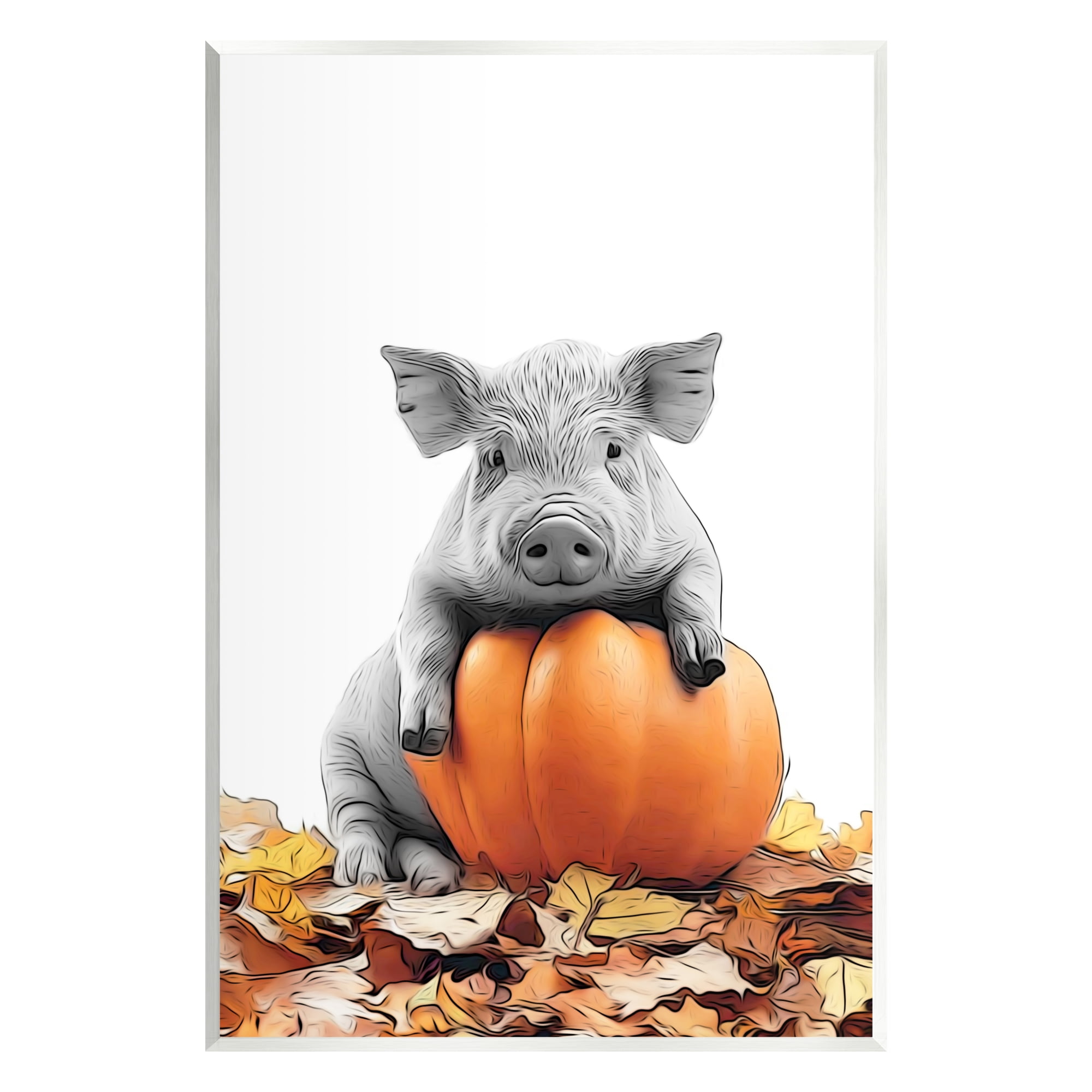 Stupell Industries Pig & Autumn Leaves Holiday Painting Unframed Art Print Wall Art, 10 x 15