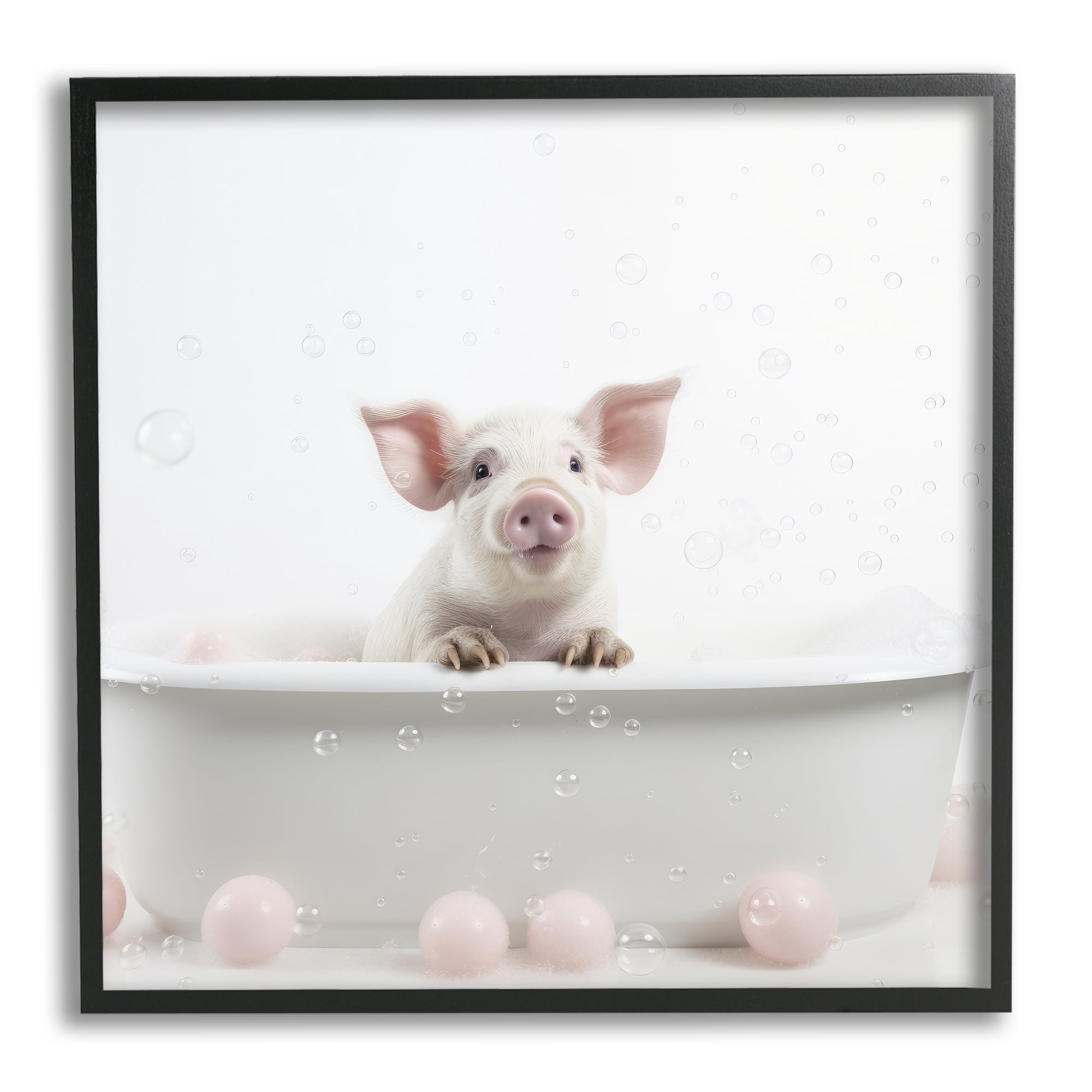 Stupell Industries Pig Bubble Bath Animals & Insects Painting Black Framed Art Print Wall Art, 17 x 17