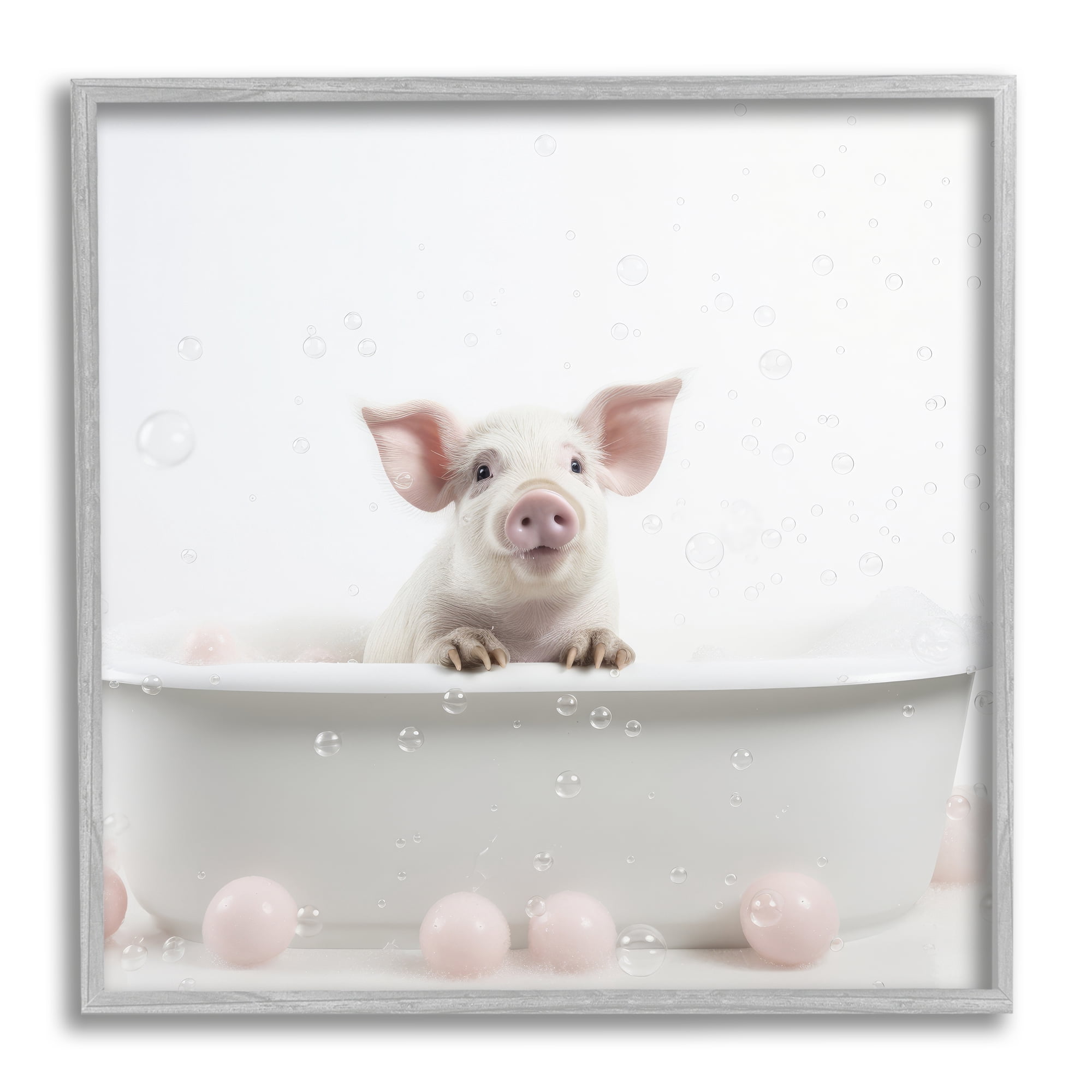 Stupell Industries Pig Bubble Bath Animals & Insects Painting Gray Framed Art Print Wall Art, 17 x 17