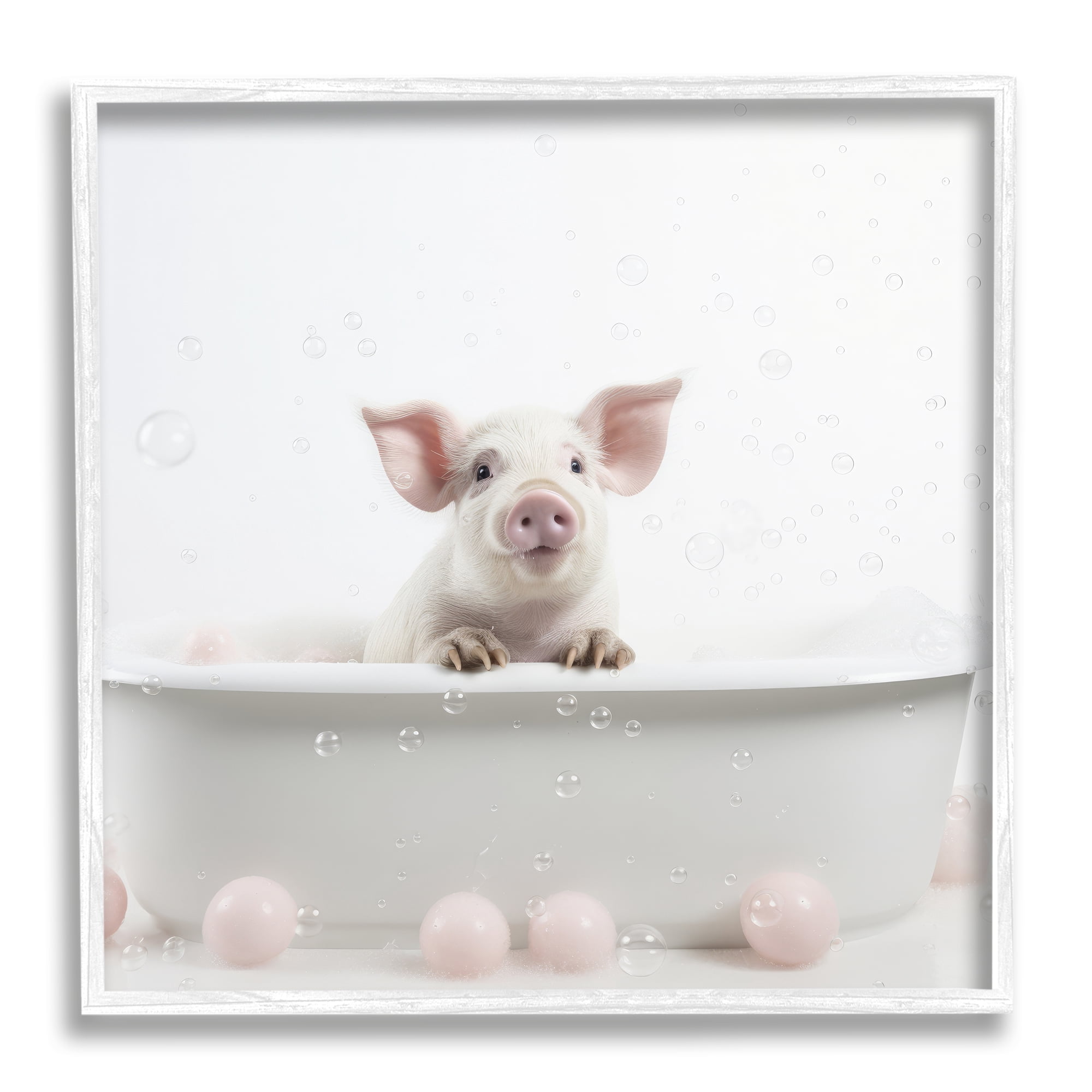 Stupell Industries Pig Bubble Bath Animals & Insects Painting White Framed Art Print Wall Art, 12 x 12
