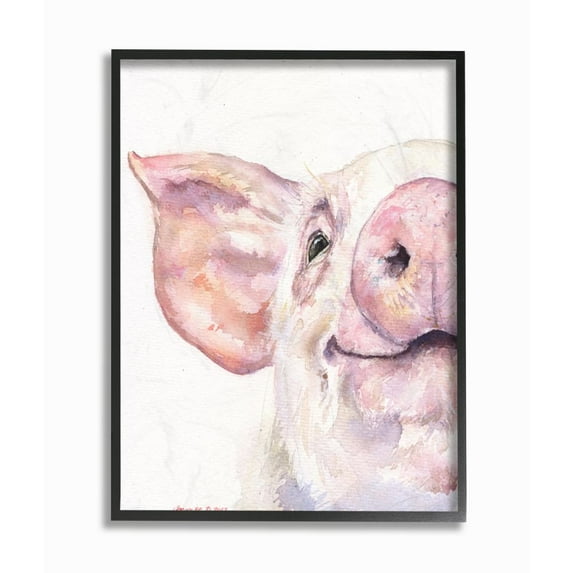 Stupell Industries Pig Head Animal Watercolor Painting Framed Giclee Texturized Art by George Dyachenko